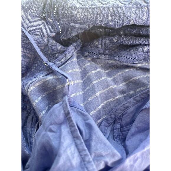 Free People Lola Boho Striped Tiered Dress Chambray Blue Embroidered Lagenlook - Picture 11 of 12